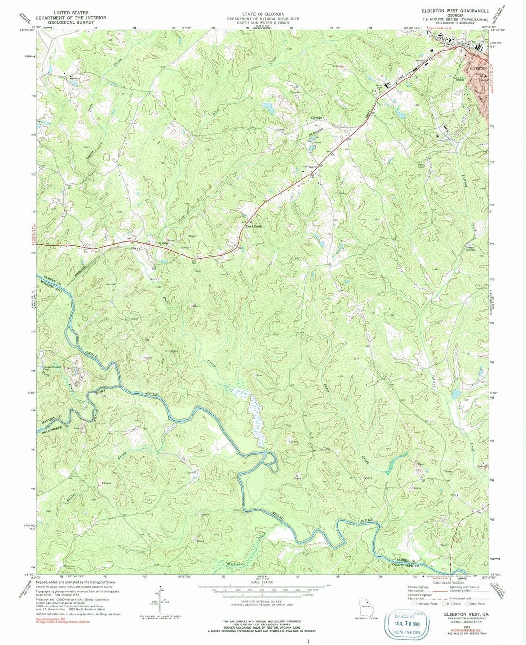 1973 Elberton West, GA - Georgia - USGS Topographic Map