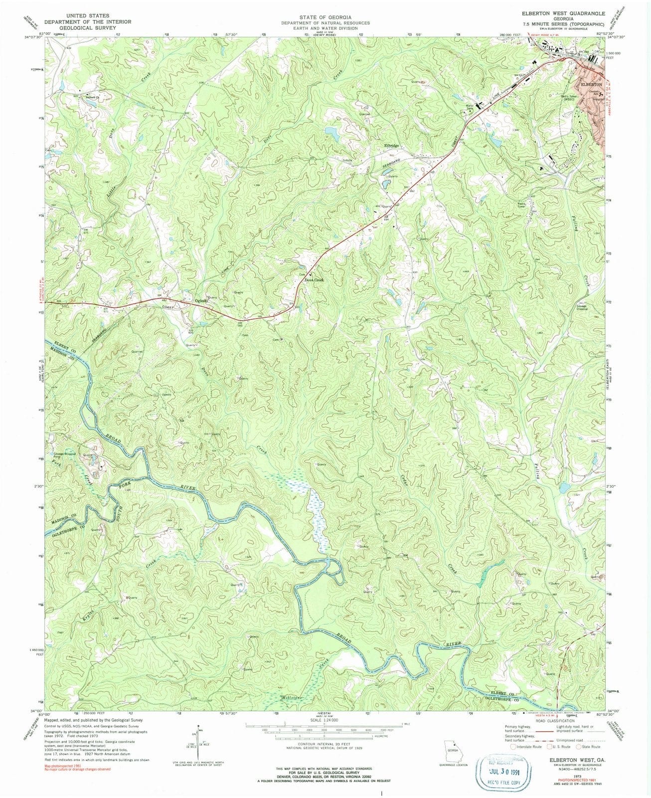 1973 Elberton West, GA - Georgia - USGS Topographic Map
