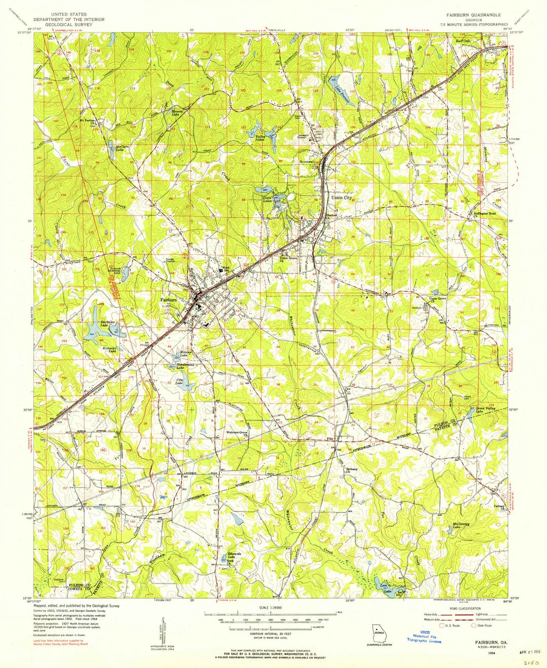 1954 Fairburn, GA - Georgia - USGS Topographic Map