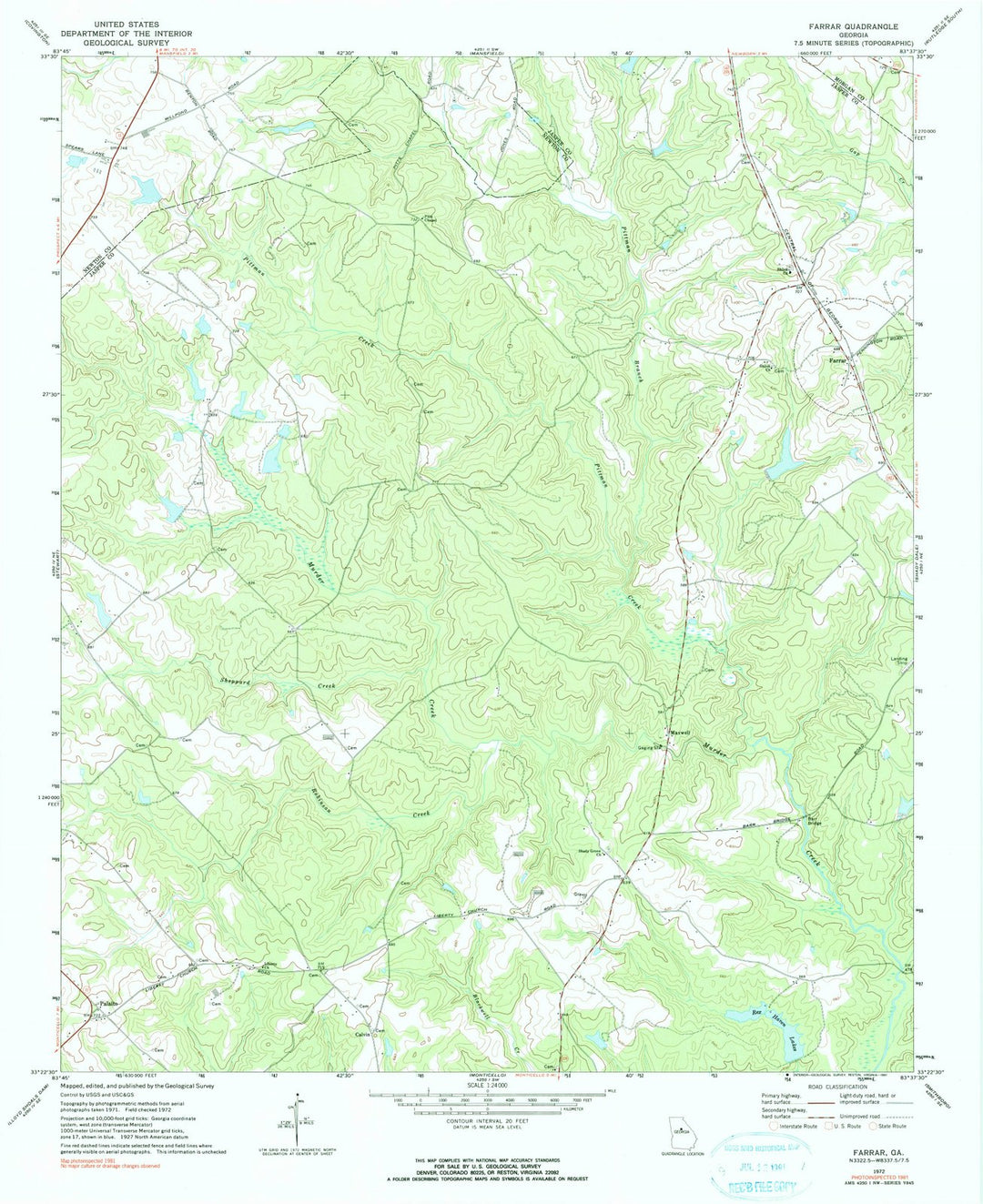 1972 Farrar, GA - Georgia - USGS Topographic Map