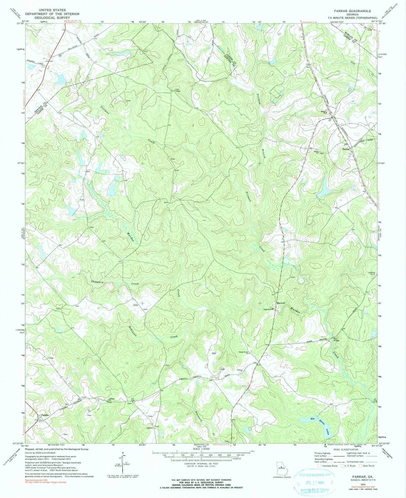 1972 Farrar, GA - Georgia - USGS Topographic Map