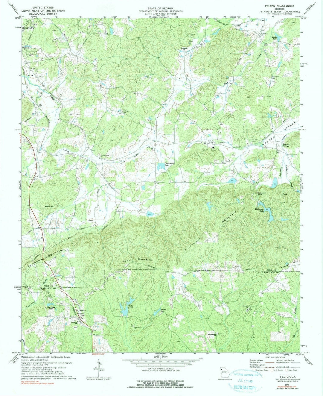 1973 Felton, GA - Georgia - USGS Topographic Map