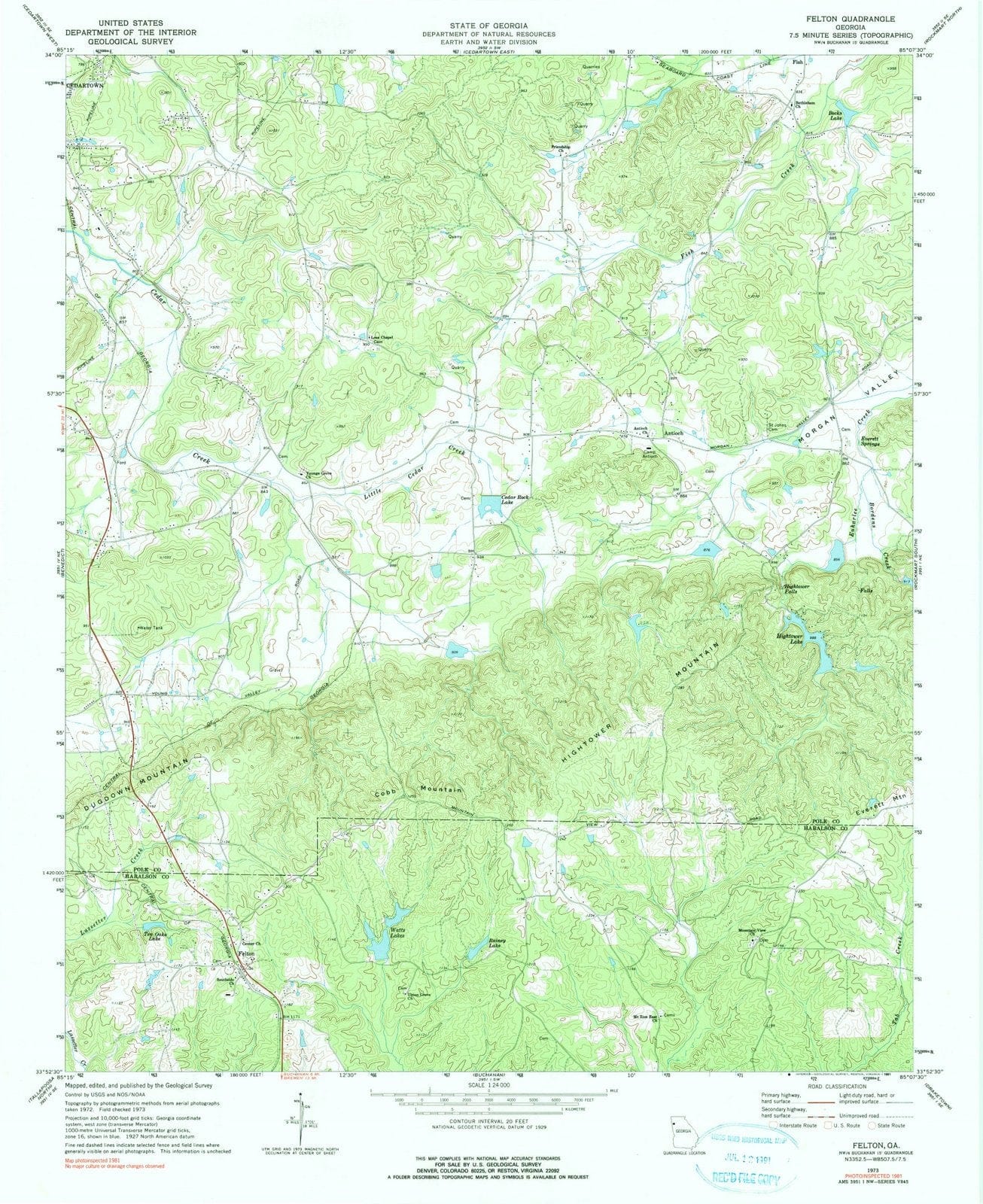 1973 Felton, GA - Georgia - USGS Topographic Map