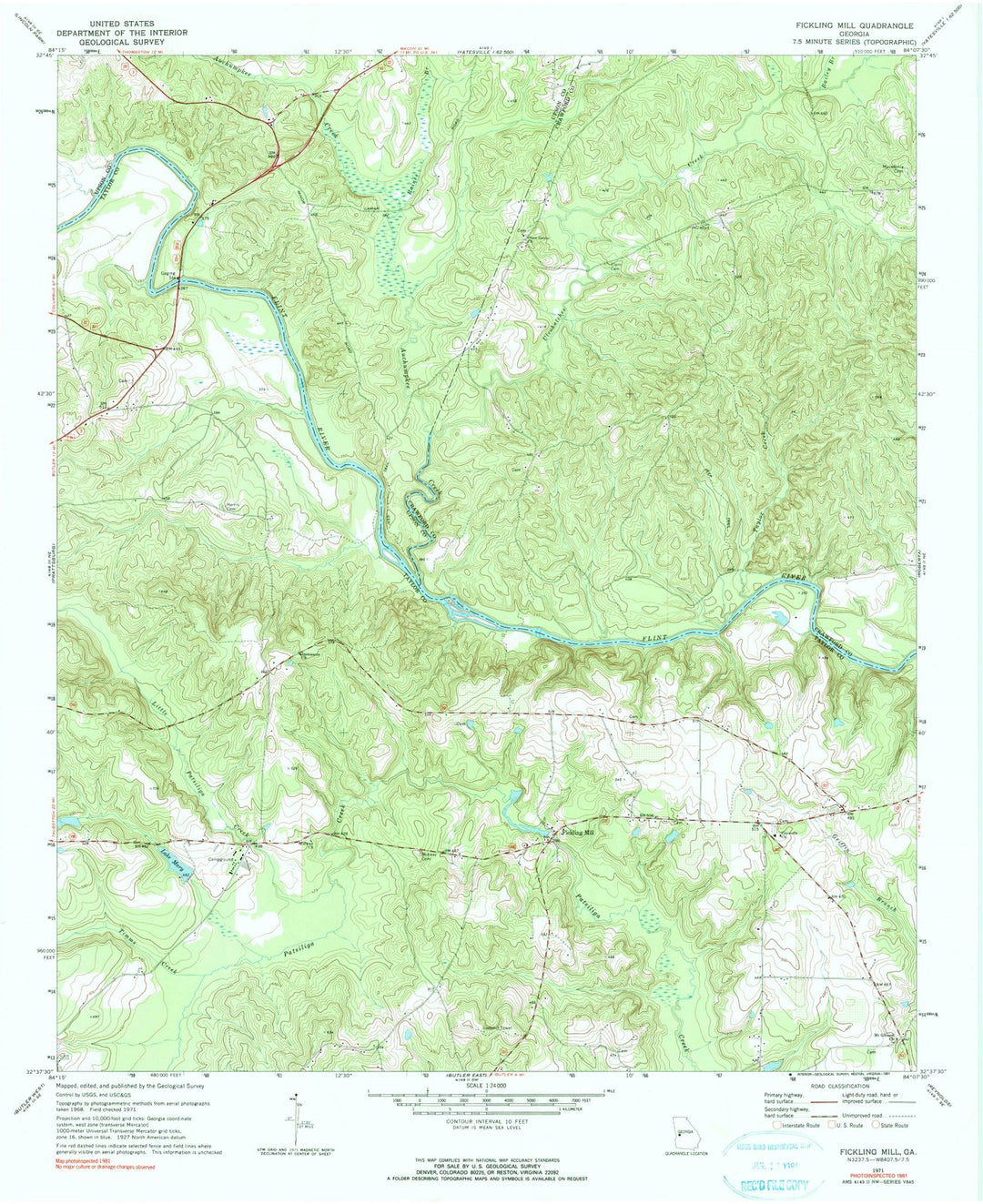 1971 Fickling Mill, GA - Georgia - USGS Topographic Map