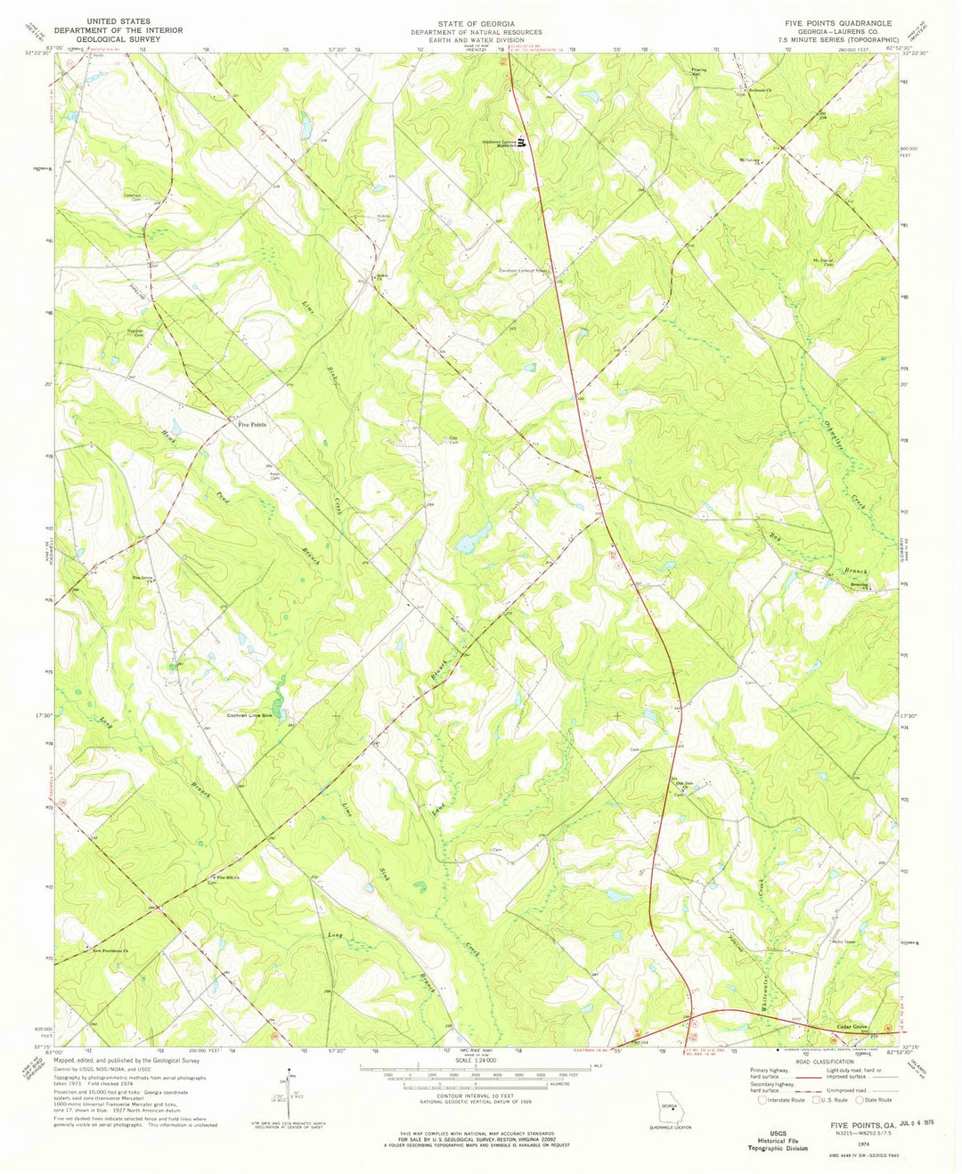 1974 Five Points, GA - Georgia - USGS Topographic Map