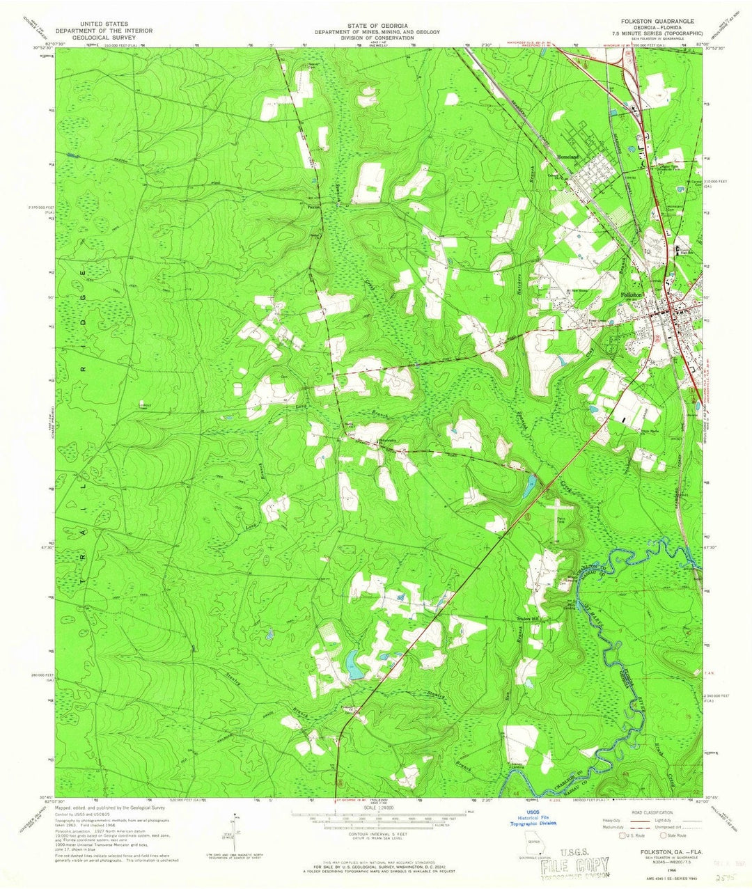 1966 Folkston, GA - Georgia - USGS Topographic Map