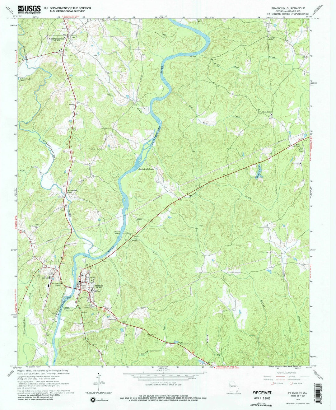 1964 Franklin, GA - Georgia - USGS Topographic Map