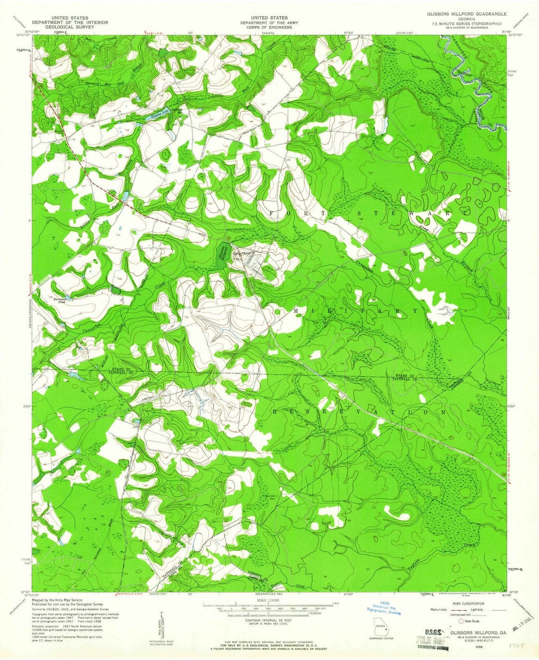 1958 Glissons Millpond, GA - Georgia - USGS Topographic Map