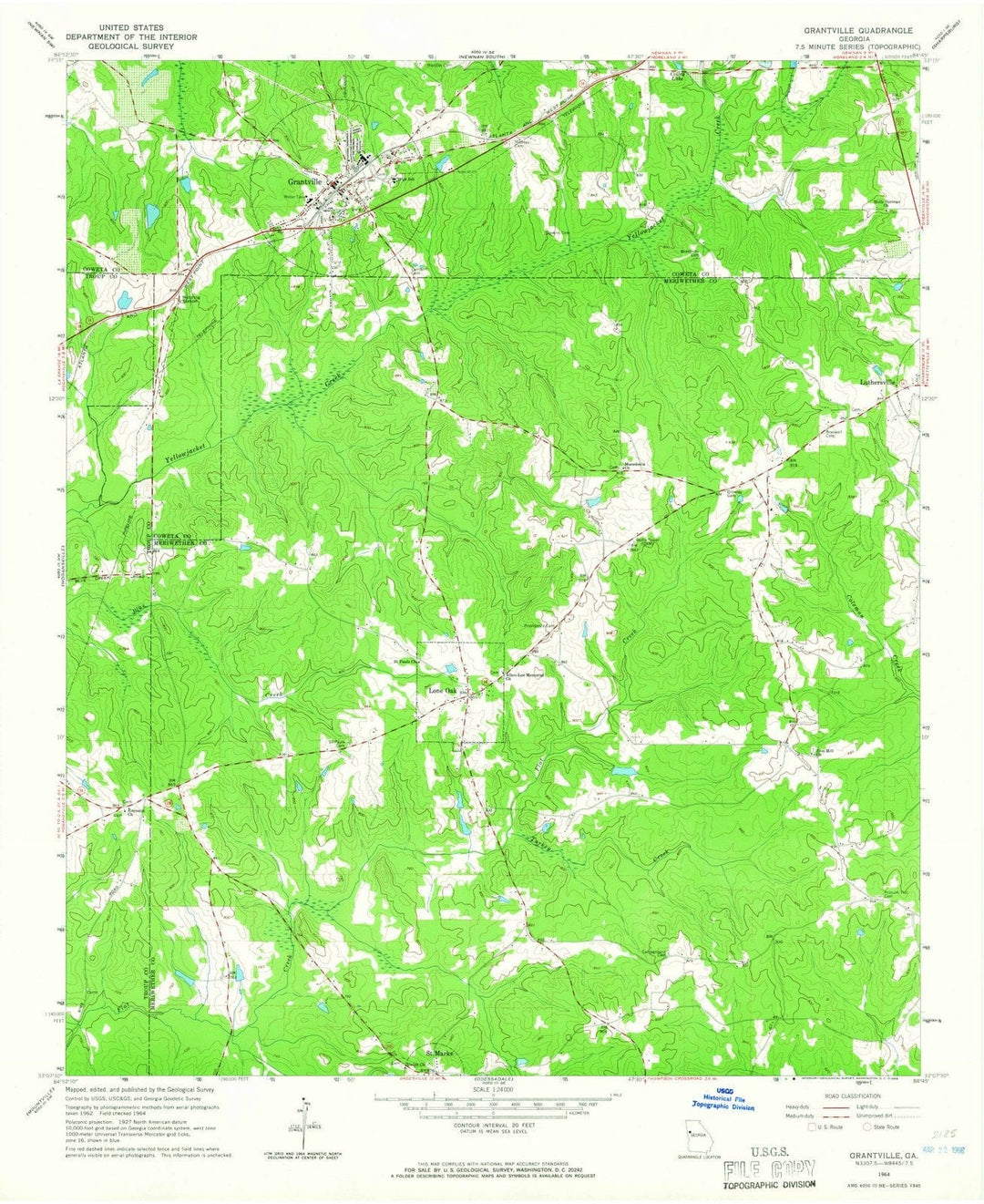 1964 Grantville, GA - Georgia - USGS Topographic Map