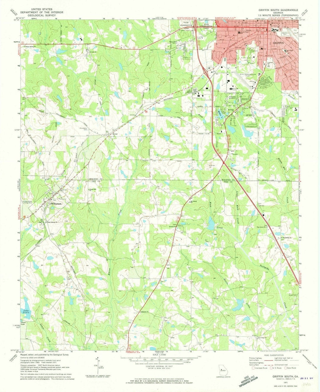 1971 Griffin South, GA - Georgia - USGS Topographic Map