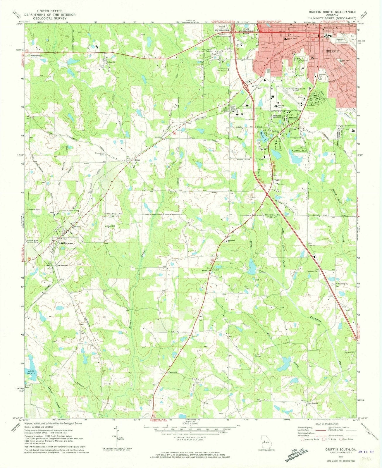 1971 Griffin South, GA - Georgia - USGS Topographic Map