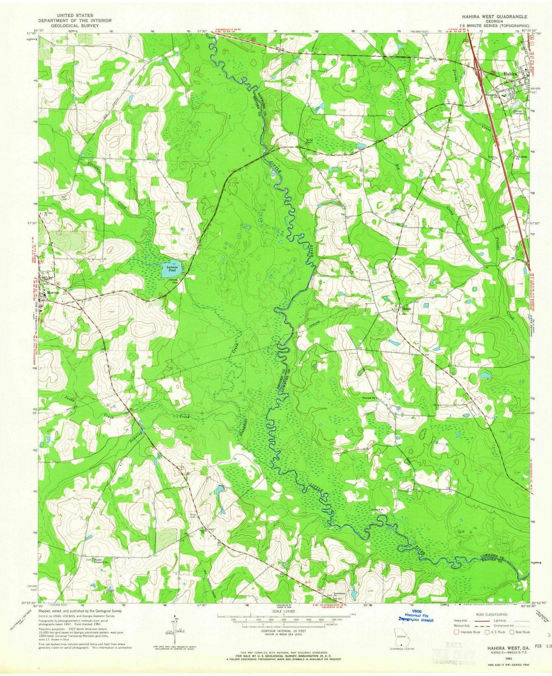1961 Hahira West, GA - Georgia - USGS Topographic Map