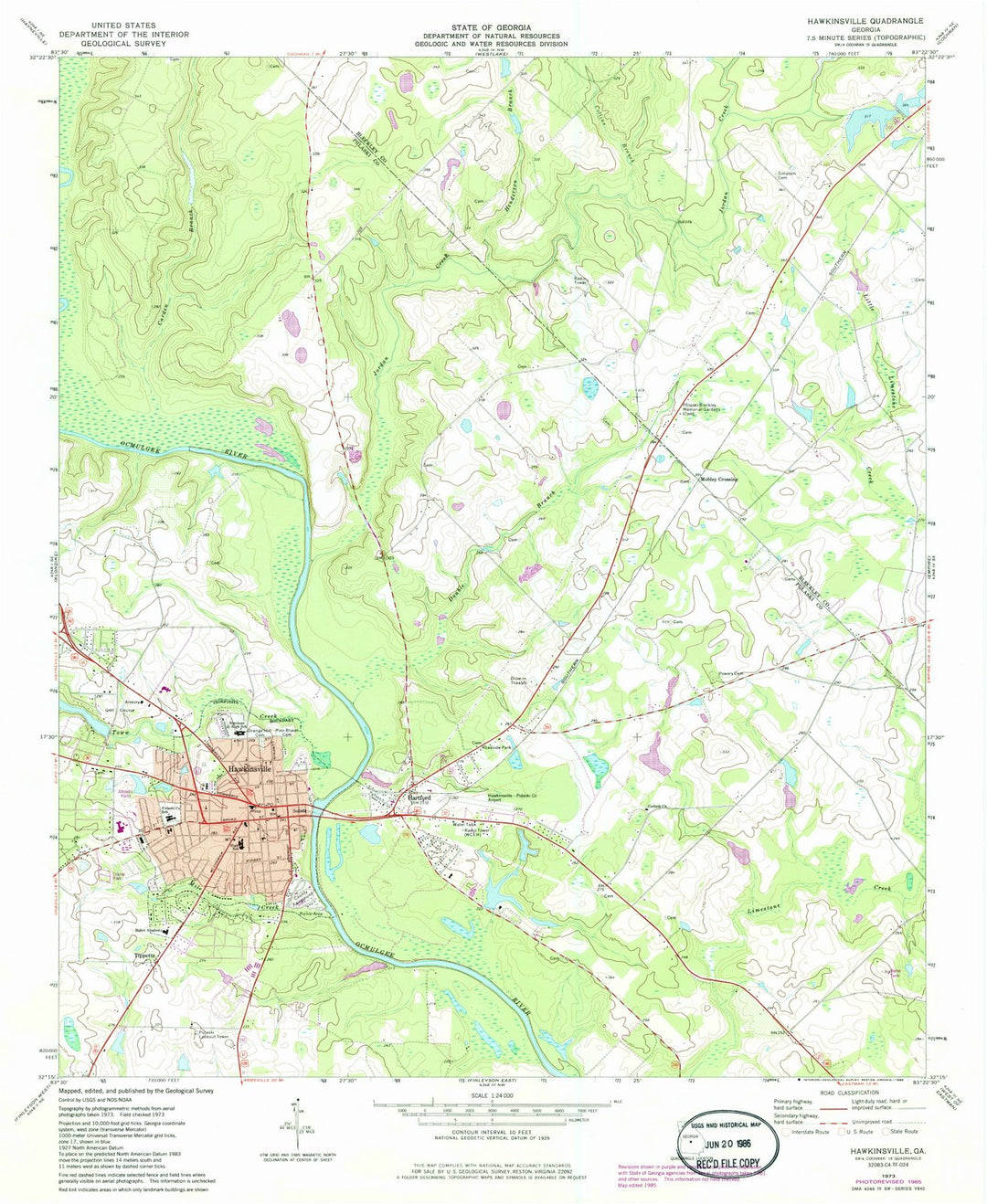 1973 Hawkinsville, GA - Georgia - USGS Topographic Map