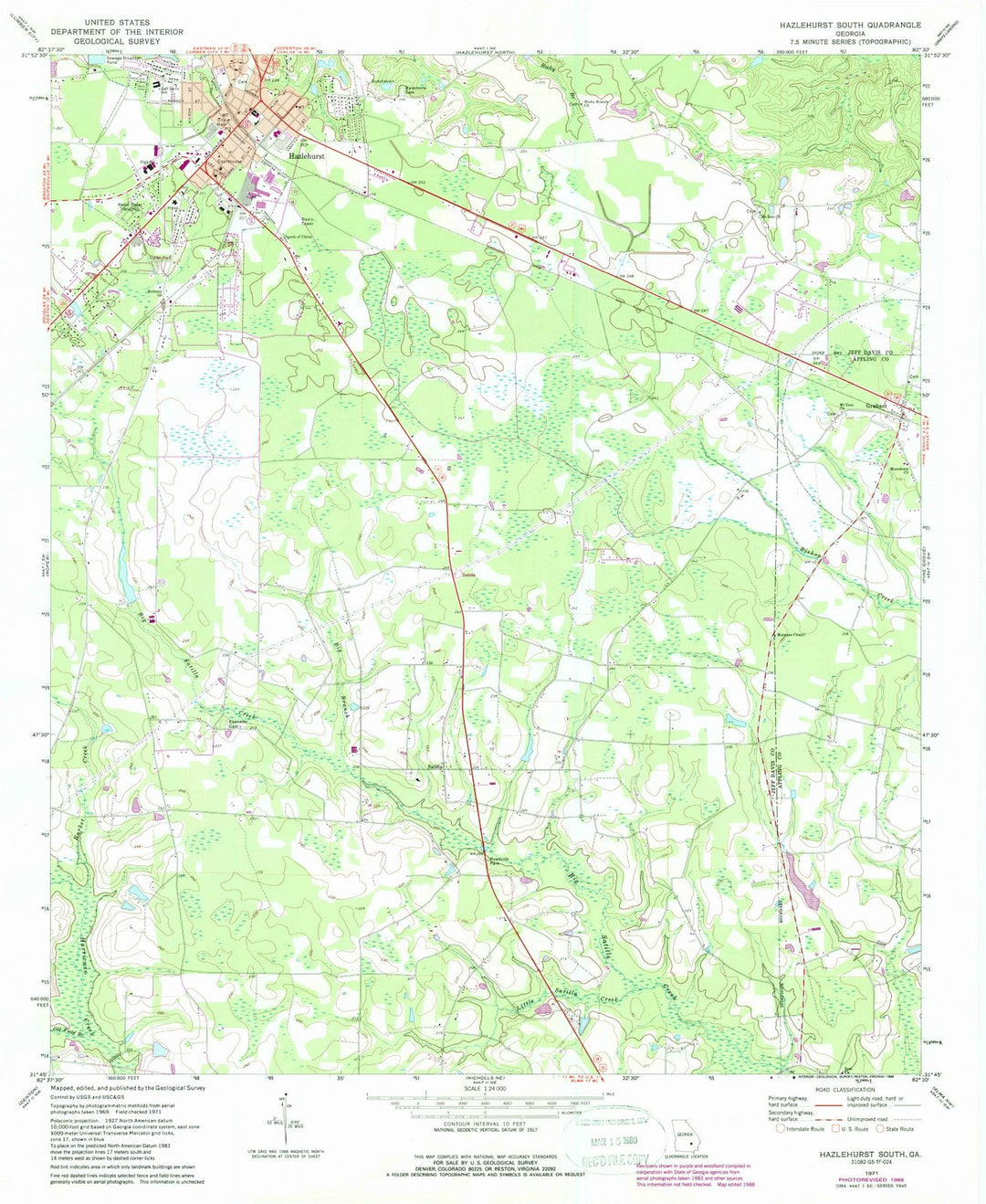 1971 Hazlehurst South, GA - Georgia - USGS Topographic Map