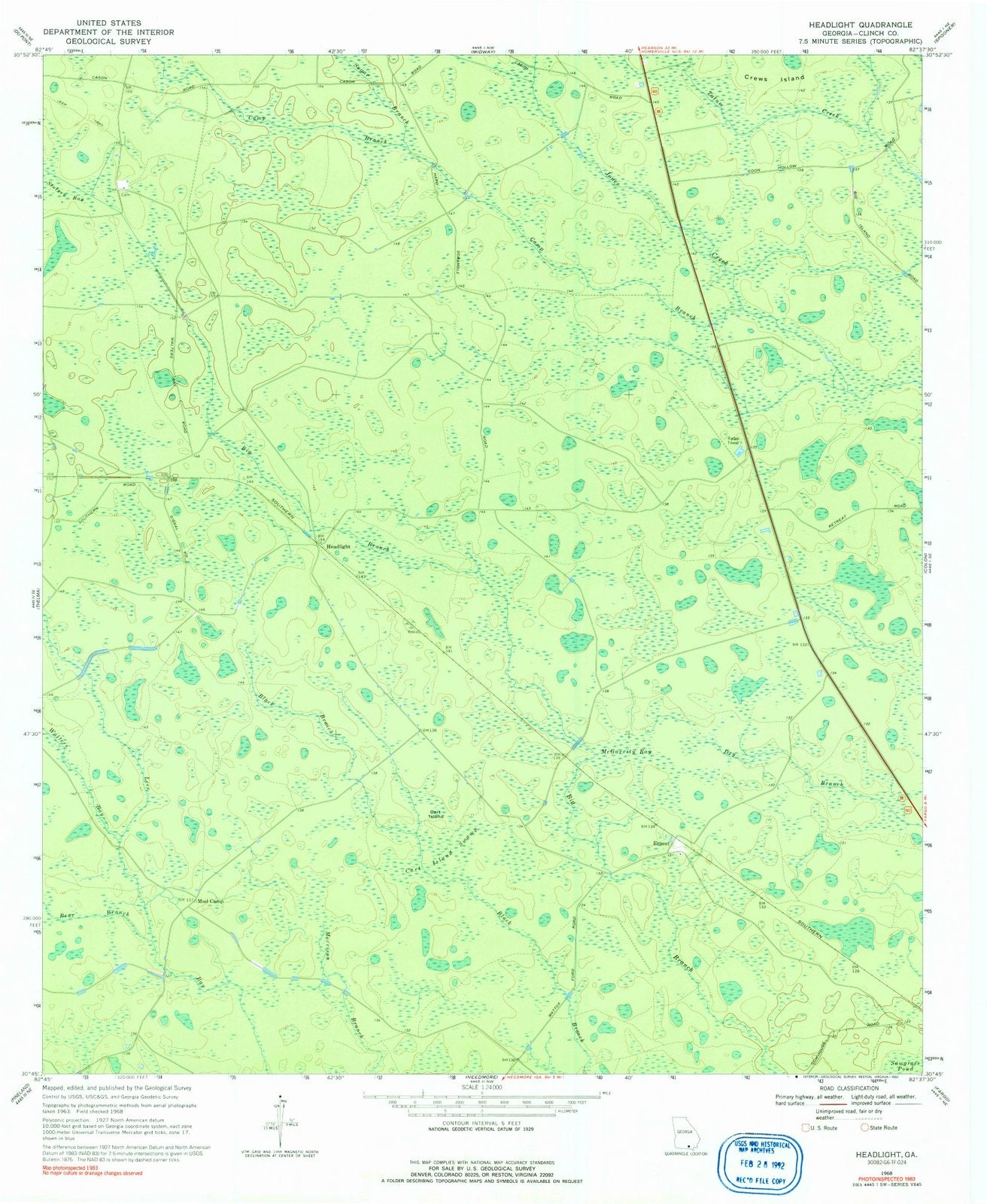 1968 Headlight, GA - Georgia - USGS Topographic Map