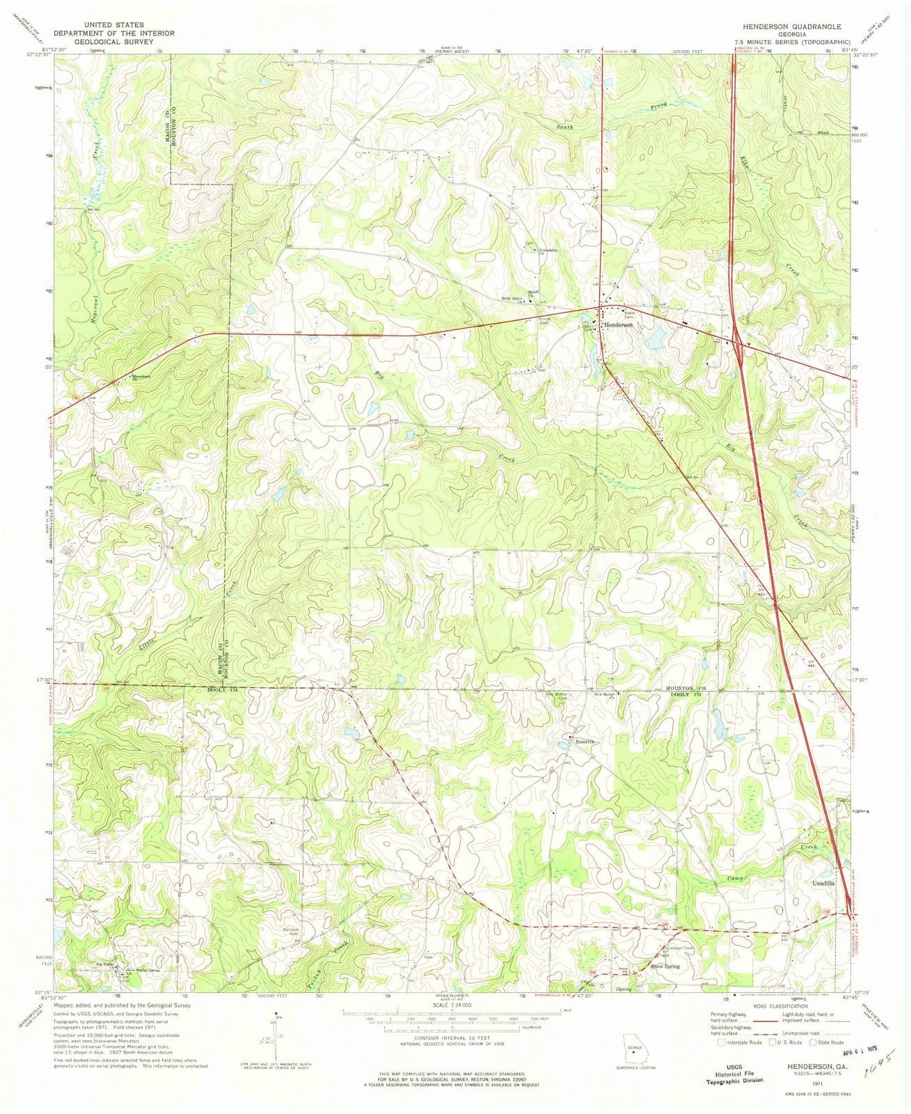 1971 Henderson, GA - Georgia - USGS Topographic Map
