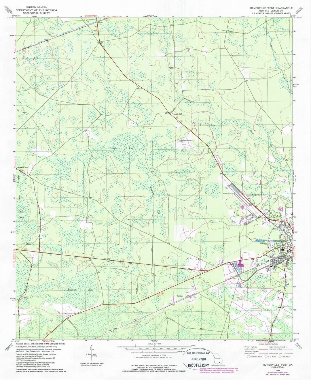 1978 Homerville West, GA - Georgia - USGS Topographic Map
