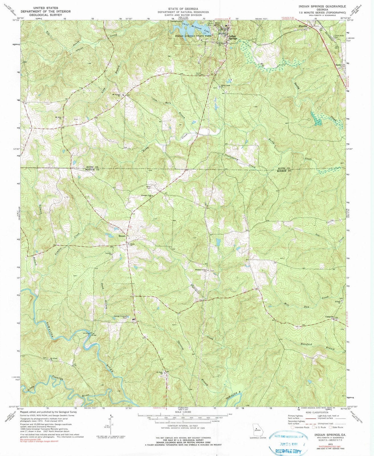 1973 Indian Springs, GA - Georgia - USGS Topographic Map