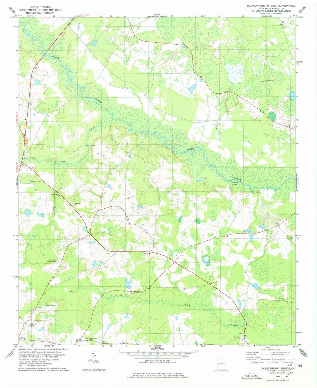 1978 Jacksonboro Bridge, GA - Georgia - USGS Topographic Map
