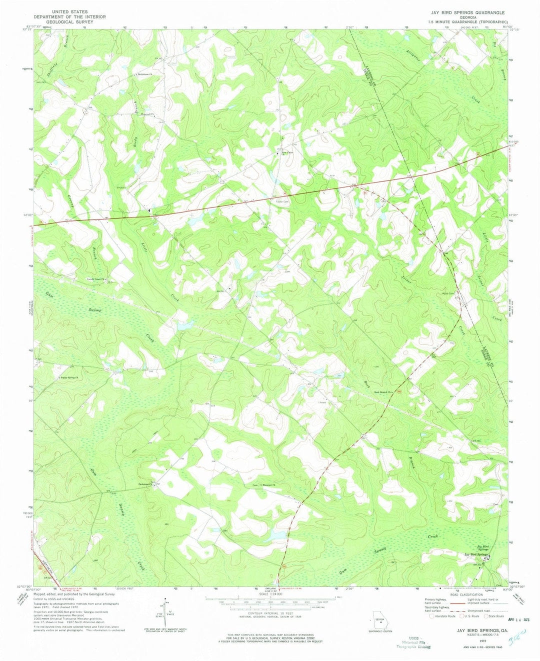 1972 Jay Bird Springs, GA - Georgia - USGS Topographic Map