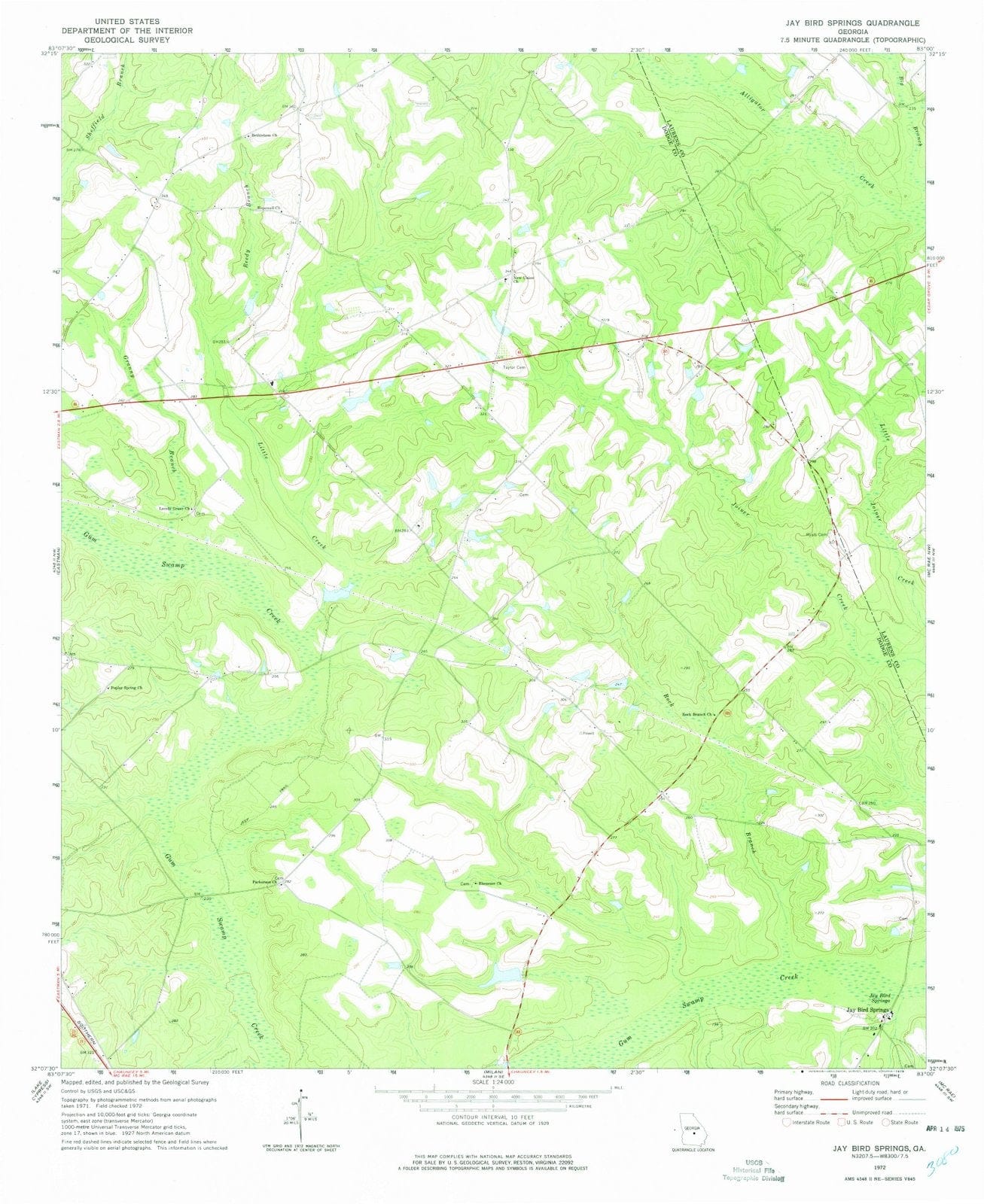 1972 Jay Bird Springs, GA - Georgia - USGS Topographic Map