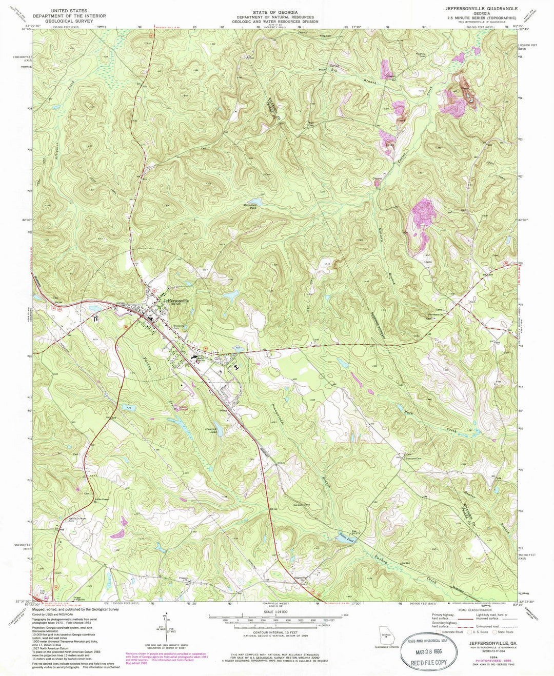1974 Jeffersonville, GA - Georgia - USGS Topographic Map