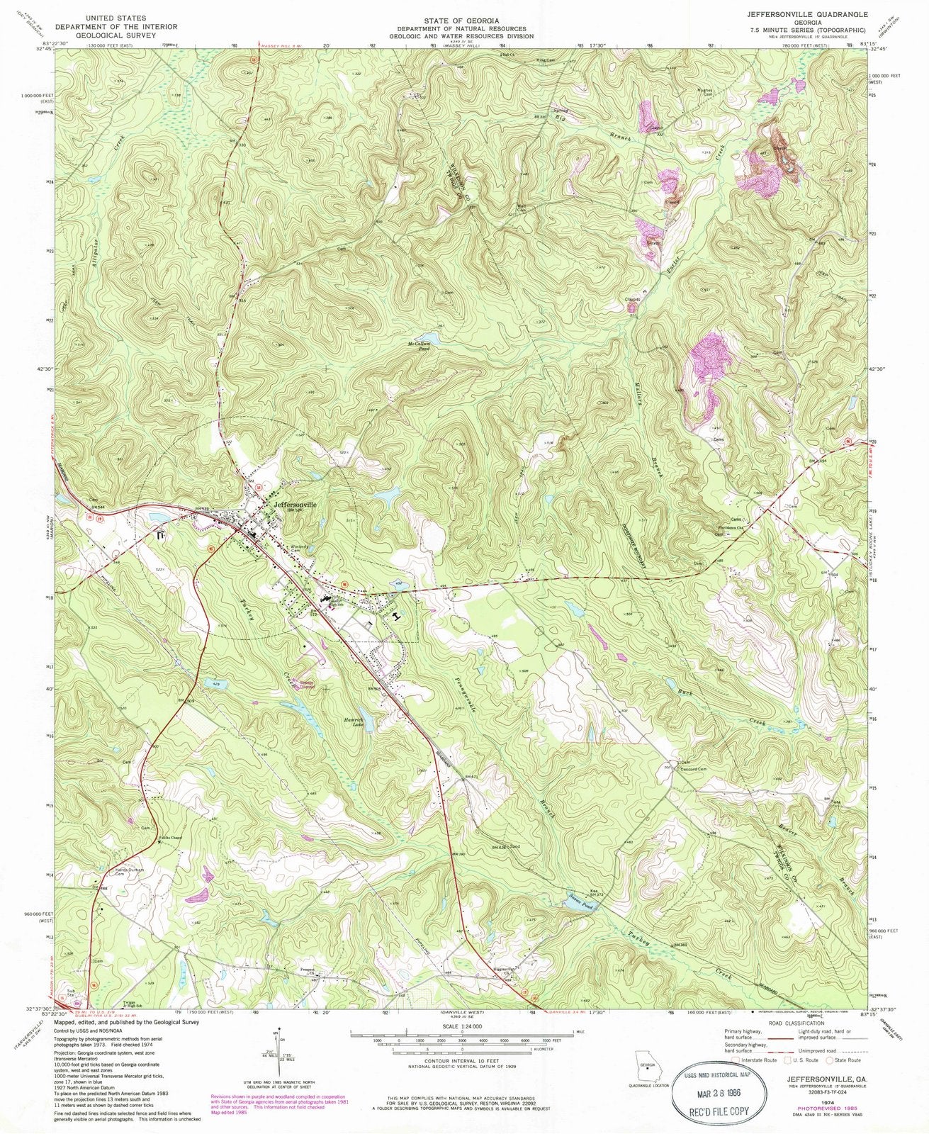 1974 Jeffersonville, GA - Georgia - USGS Topographic Map
