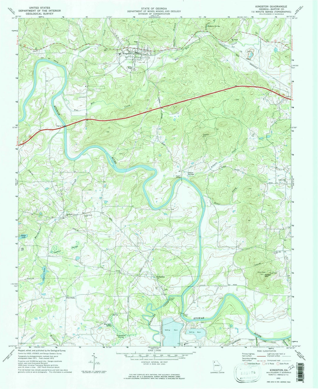 1972 Kingston, GA - Georgia - USGS Topographic Map