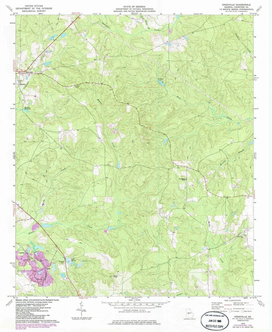 1974 Knoxville, GA - Georgia - USGS Topographic Map