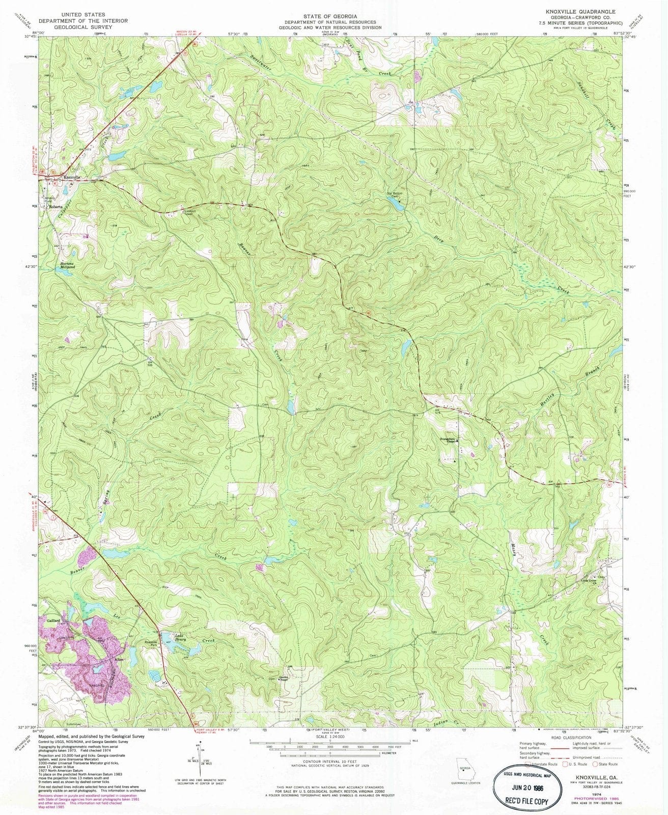 1974 Knoxville, GA - Georgia - USGS Topographic Map