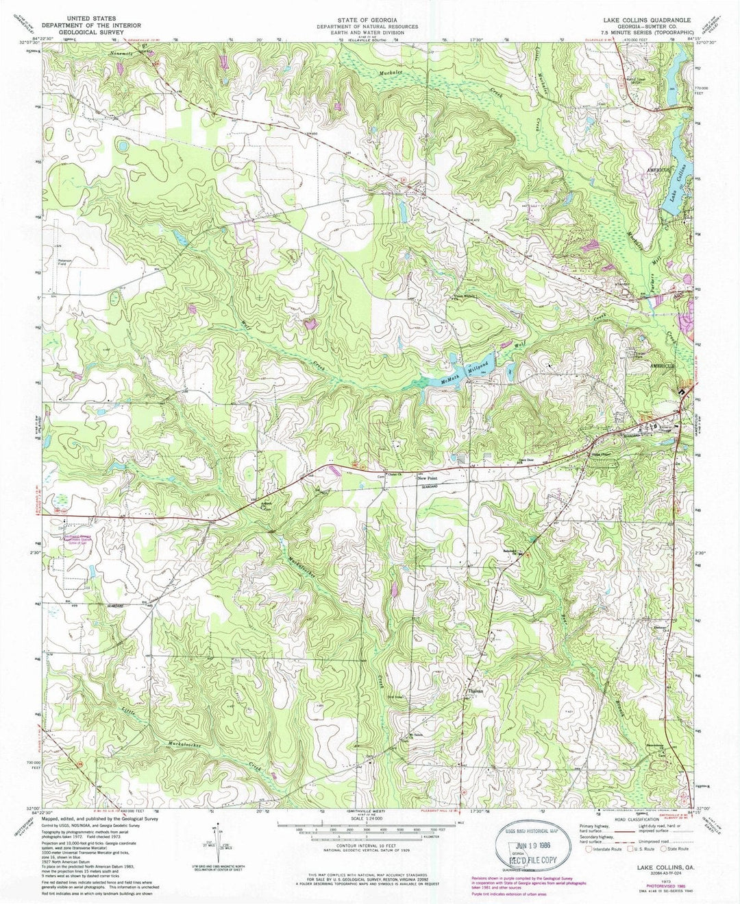 1973 Lake Collins, GA - Georgia - USGS Topographic Map