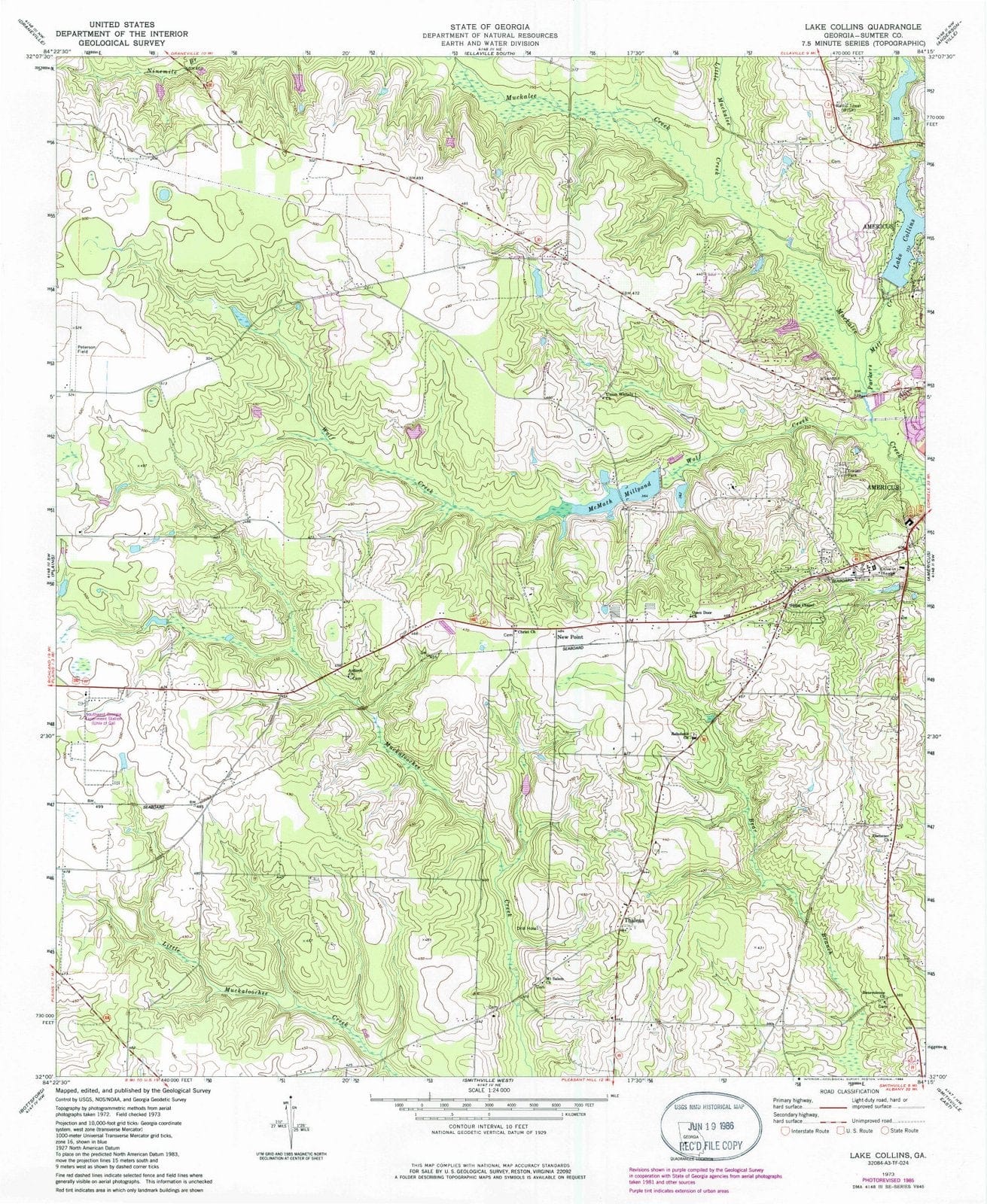 1973 Lake Collins, GA - Georgia - USGS Topographic Map