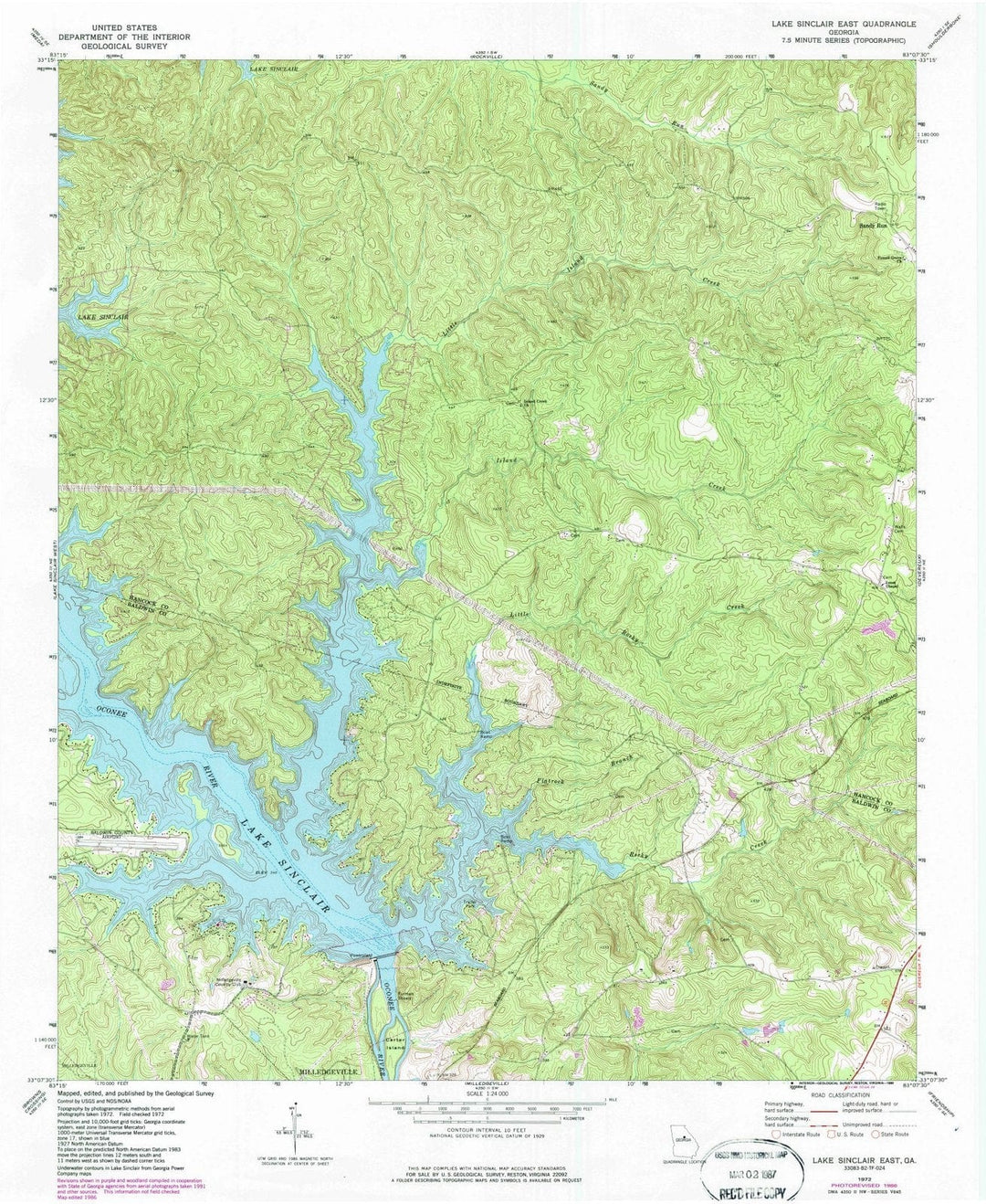 1972 Lake Sinclair East, GA - Georgia - USGS Topographic Map