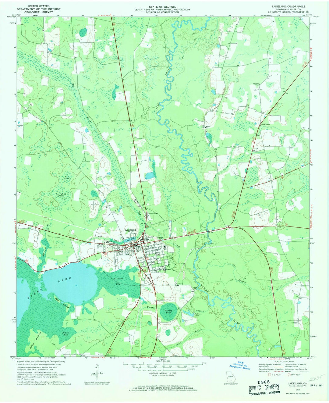 1968 Lakeland, GA - Georgia - USGS Topographic Map