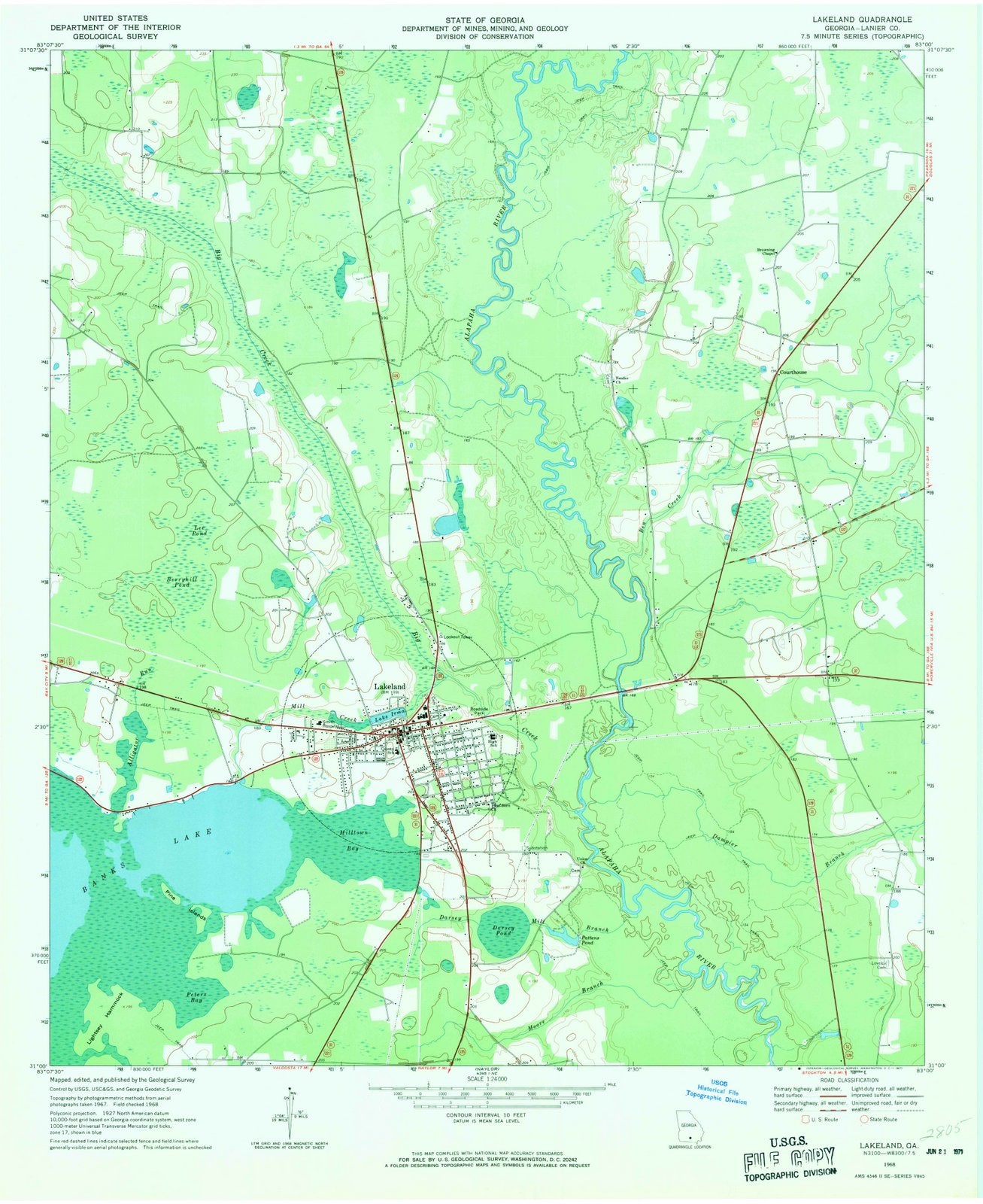 1968 Lakeland, GA - Georgia - USGS Topographic Map