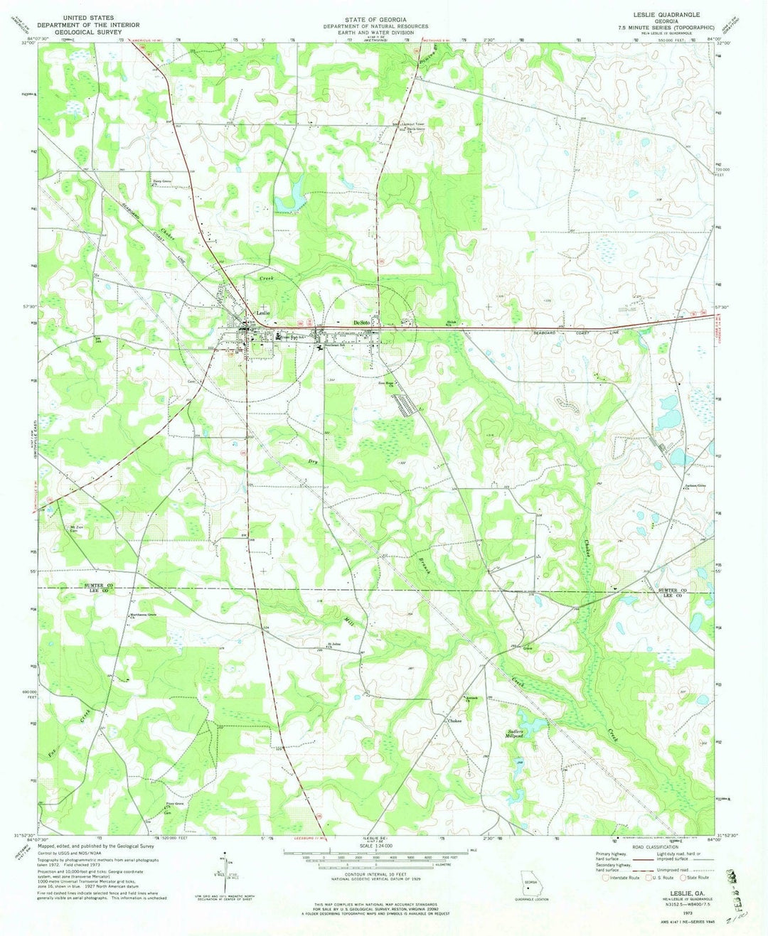 1973 Leslie, GA - Georgia - USGS Topographic Map