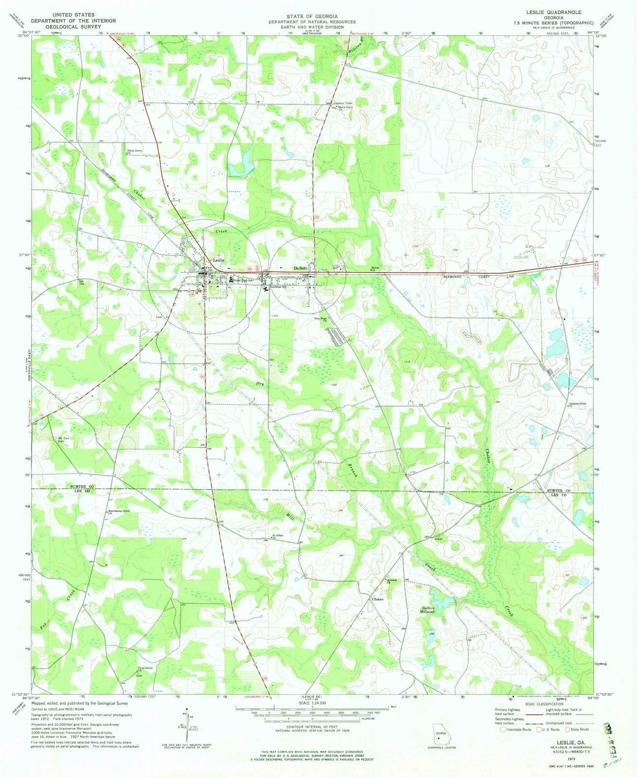 1973 Leslie, GA - Georgia - USGS Topographic Map