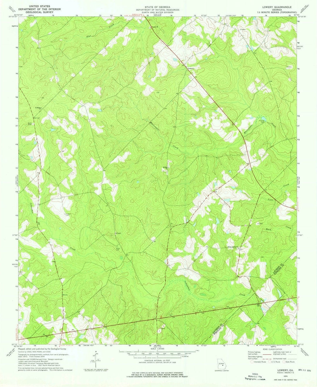 1974 Lowery, GA - Georgia - USGS Topographic Map