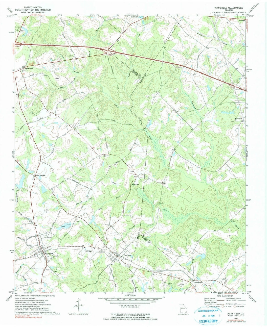 1972 Mansfield, GA - Georgia - USGS Topographic Map