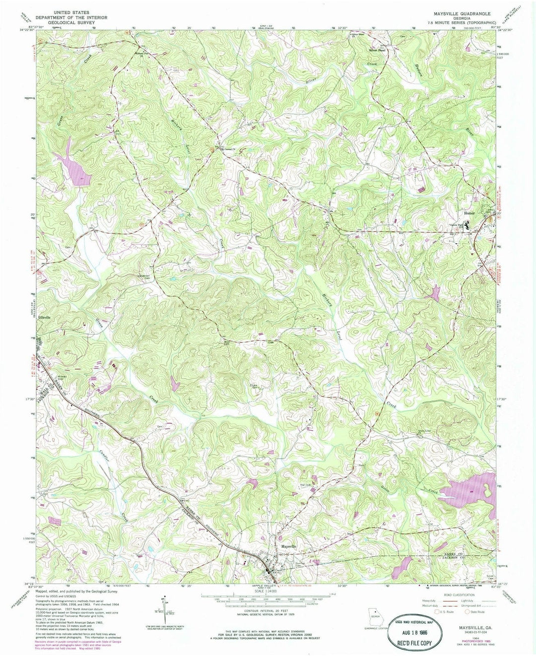1964 Maysville, GA - Georgia - USGS Topographic Map