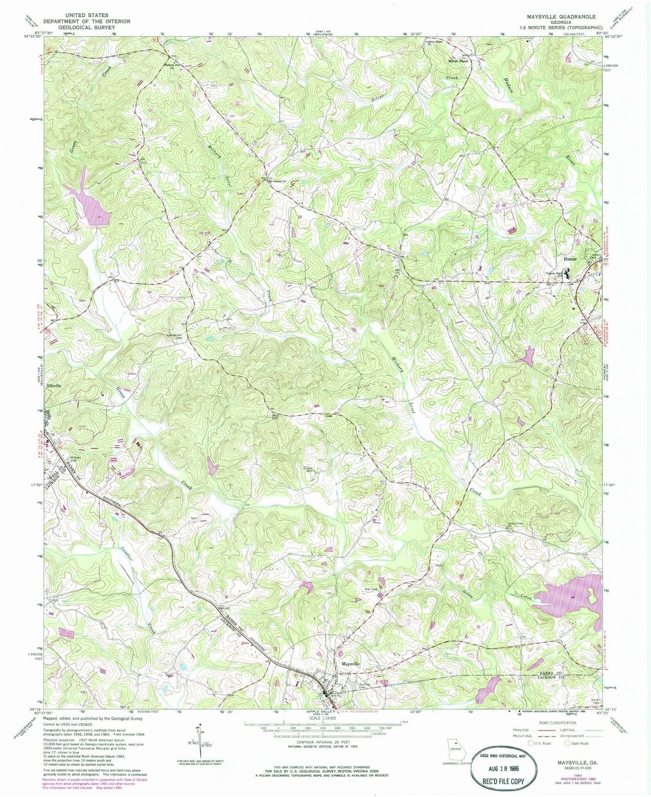1964 Maysville, GA - Georgia - USGS Topographic Map