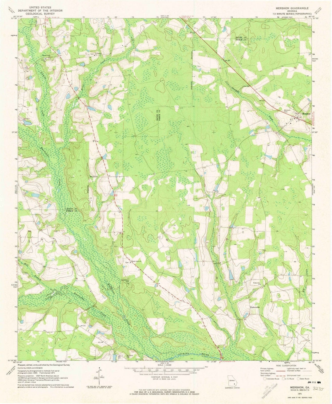 1971 Mershon, GA - Georgia - USGS Topographic Map