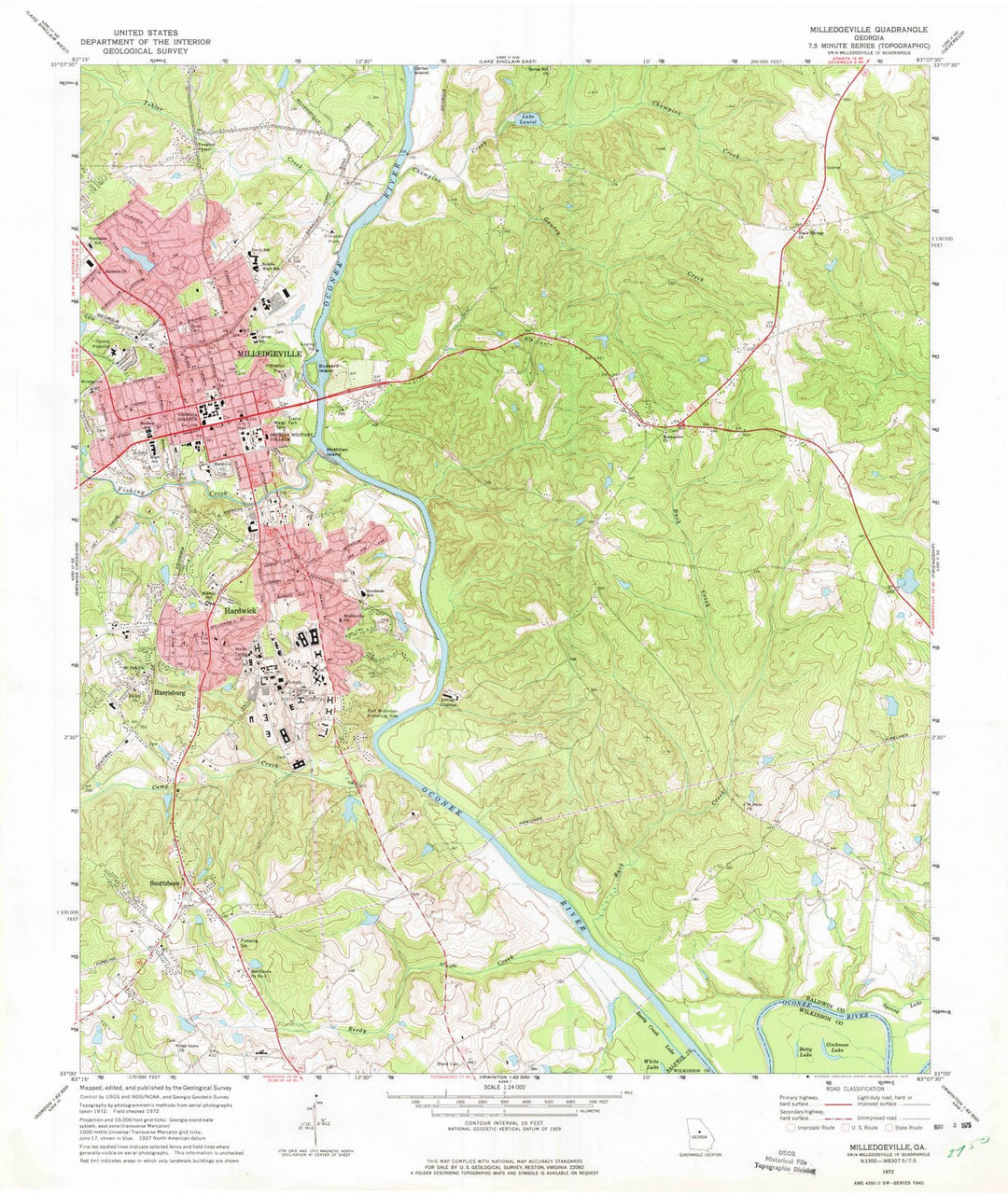 1972 Milledgeville, GA - Georgia - USGS Topographic Map
