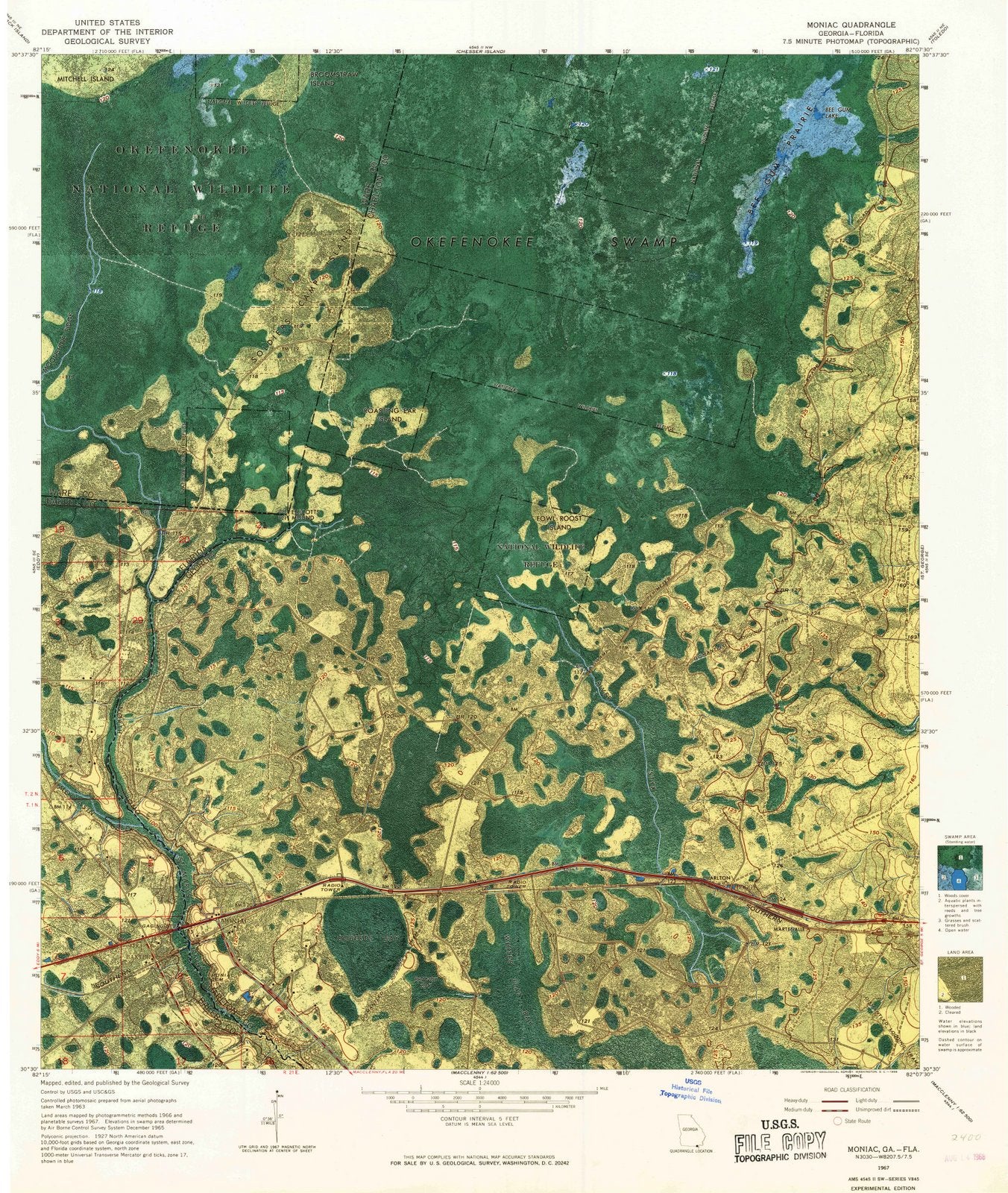 1967 Moniac, GA - Georgia - USGS Topographic Map