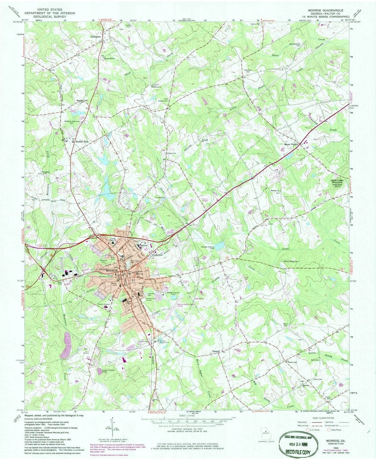 1964 Monroe, GA - Georgia - USGS Topographic Map