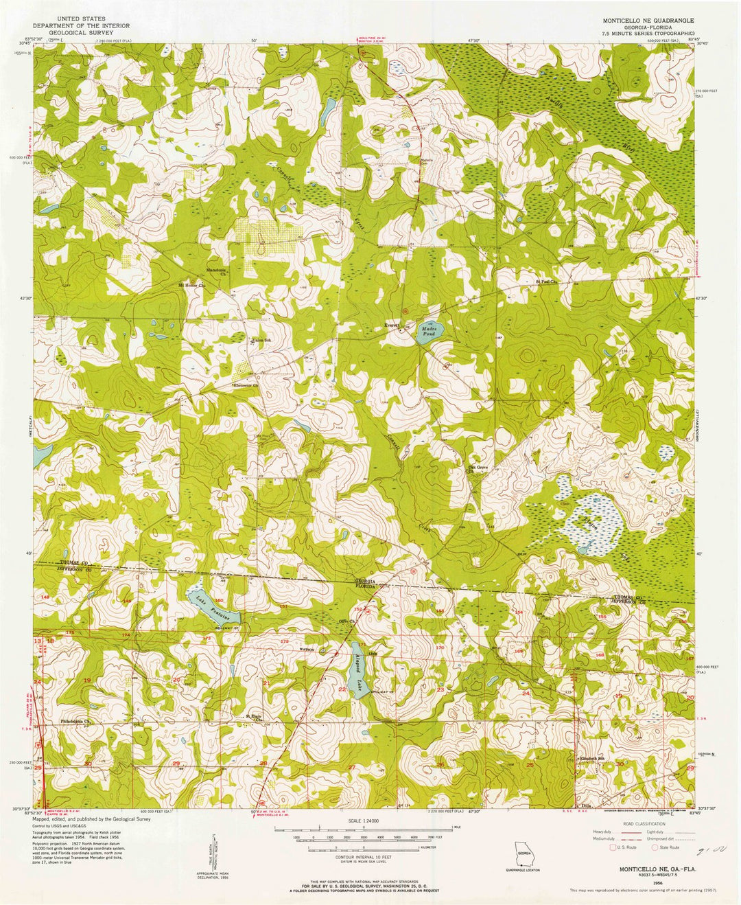 1956 Monticello, FL - Florida - USGS Topographic Map