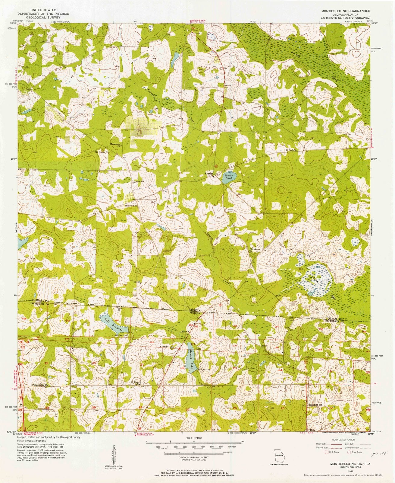 1956 Monticello, FL - Florida - USGS Topographic Map