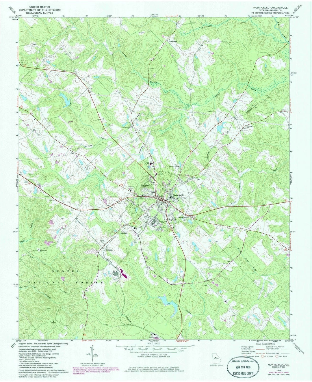 1972 Monticello, GA - Georgia - USGS Topographic Map