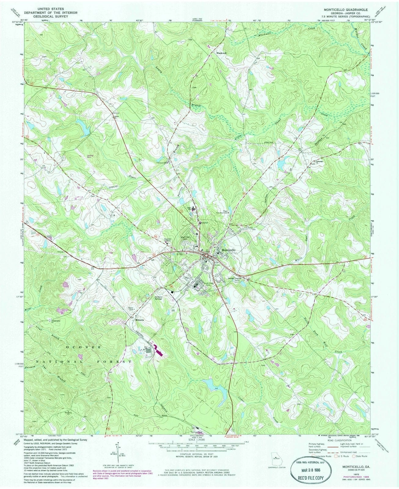 1972 Monticello, GA - Georgia - USGS Topographic Map