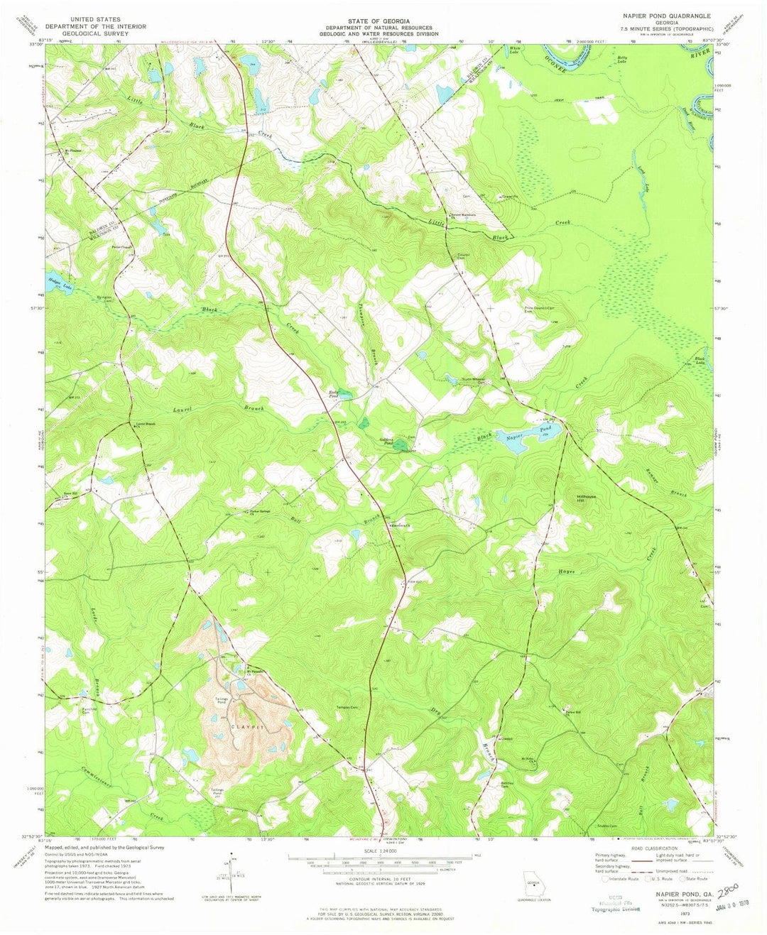 1973 Napier Pond, GA - Georgia - USGS Topographic Map